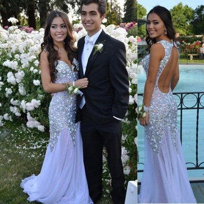 Backless Beading Long Prom Dress,Colorized Evening Dress ,Ball Gown Prom Dresses,BG63