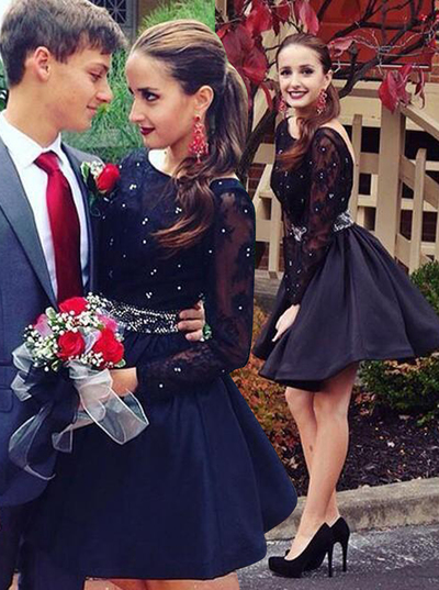Dark Navy Backless Short Prom Dresses,Cocktail Dress,Homecoming Dress,Graduation Dress,Party Dress F82