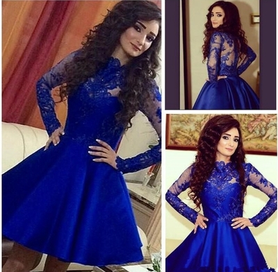 Royal Blue Long Sleeve Short Prom Dresses,Cocktail Dress,Homecoming Dress,Graduation Dress,Party Dress F84