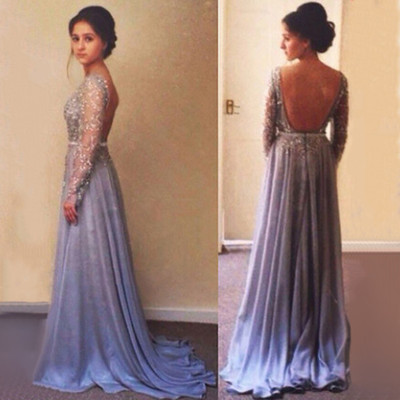 Long Sleeve Backless Beading Long Prom Dress,Evening Dress ,Charming Prom Dresses,BG72