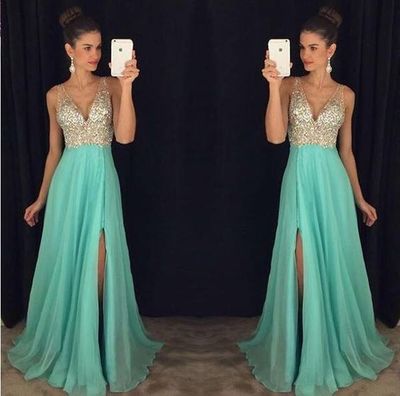 V-Neck Beading Long Prom Dress,Prom Dress,Evening Dress,Prom Dresses,BG217