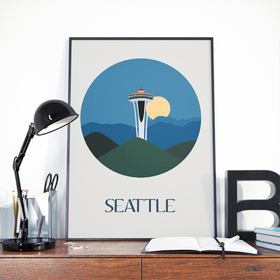 Seattle, city art, city, digital, illustration, art print - Thumbnail 1