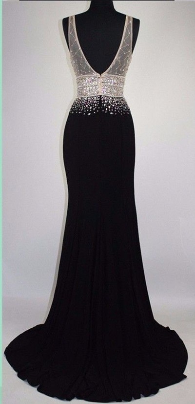 Mermaid Prom Dresses,V Neck Party Dresses,Beaded Celebrity Dresses