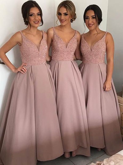 beaded bridesmaid dresses v neckline pg0559