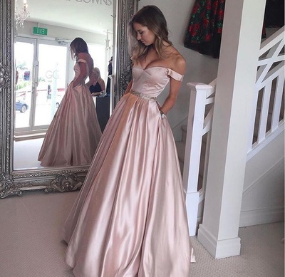 pink prom dresses,off the shoulder formal dresses,wedding party dresses,banquet gowns