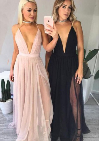 Sexy prom dresses 2017,Deep V Neckline Party prom dresses, Black Tulle Evening prom dresses, Custom prom dresses