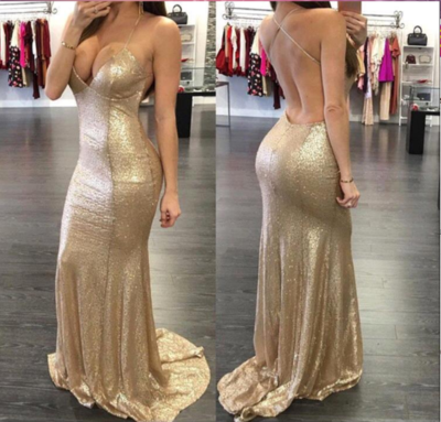 High Fashion Mermaid Sexy Sweetheart Backless Gold Long Prom Dress,cheap prom dress,sexy prom dress