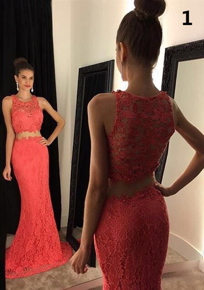 High Quality French Lace Prom Dress,Sexy Two Piece Lace Prom Gown,Mermaid Lace Evening Dress