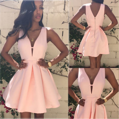 Cute pink v neck short prom dress,homecoming dresses - Thumbnail 3