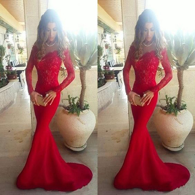 long sleeves prom dress ,mermaid prom dress, elegant prom dress with train ,lace sexy prom dress, 2017 prom dress