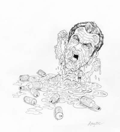 #36 Melt Gibson Original Ink Art & Rough Sketch - 2007 Topps Hollywood Zombies