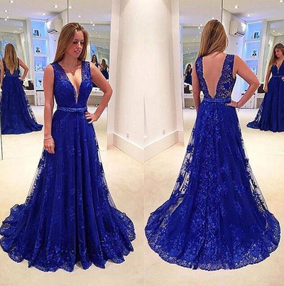 Charming Lace Prom Dress,Royal Blue Prom Dress,Lace Formal Gown,Long Pageant Gown