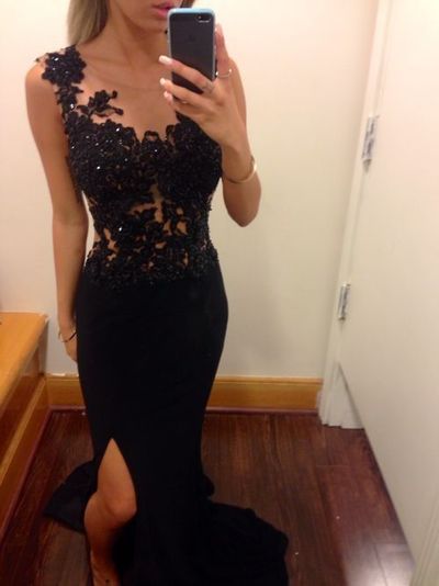 Mermaid prom dress,Custom prom dress, Black prom dresses,Lace 2017 Prom Dresses
