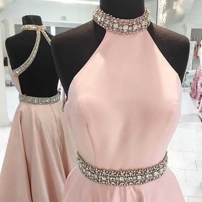 Pink backless long prom dress ,pink evening dresses