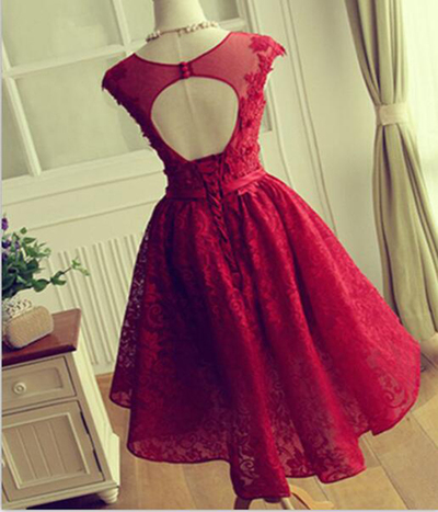 Red Lace homecoming dresses, lace prom dress, 2017 homecoming dress, Short homecoming dress