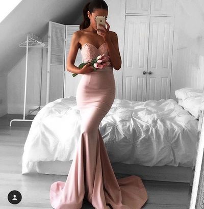 Strapless Mermaid Prom Dress,Pink Prom Dress, Long Prom Dress, 2017 Prom Dress