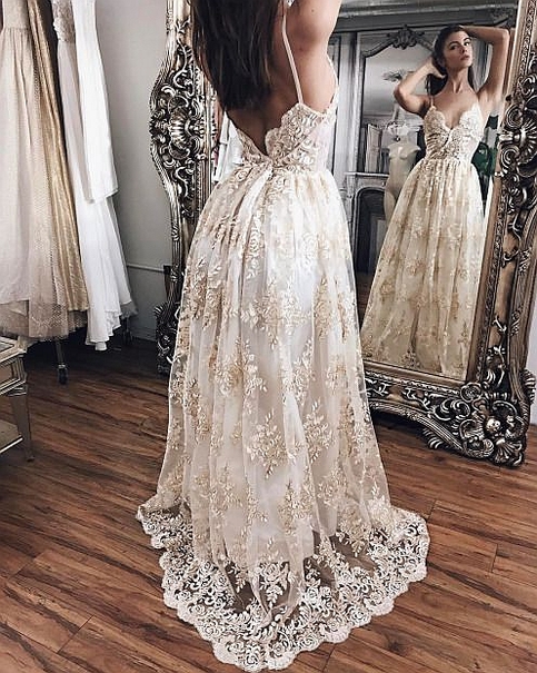 champagne lace long prom dress,champagne evening dresses