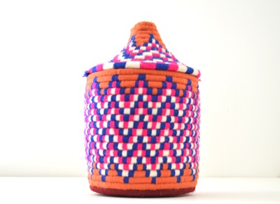 Berber Basket Handwoven Vintage Moroccan Wool Lidded Basket