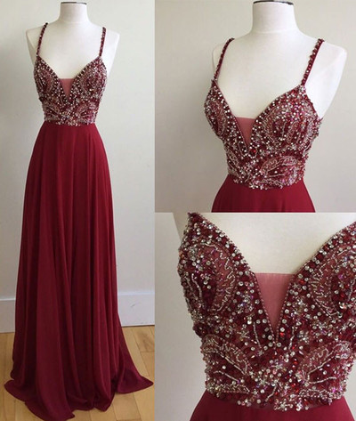 Long Beads Prom Gowns Celebrity Dresses Wedding Party Dresses Spaghetti Straps