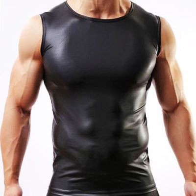 Men's summer fashion nightclub faux leather vest tops