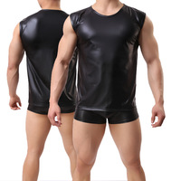 Men's summer fashion nightclub faux leather vest tops - Thumbnail 3