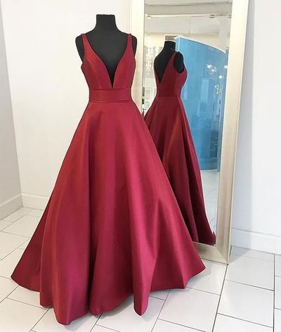 Sexy Burgundy Prom Dresses, Red Formal Dresses Long, Prom Dress 2017, V Neck Long Prom Dress, Red Evening Dress, Simple Charming Prom Dress