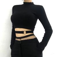 O-ring Black Long Sleeve Tight Top - Thumbnail 1