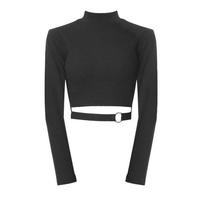 O-ring Black Long Sleeve Tight Top - Thumbnail 2