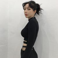 O-ring Black Long Sleeve Tight Top - Thumbnail 3