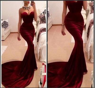 Burgundy Wine Red Evening Dress Prom Dress Mermaid Long Prom Dresses Mermaid Velvet Long Sweetheart Prom Dresses Evening Dresses