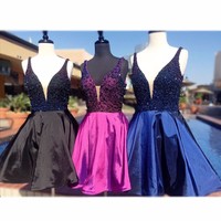 V-Neck Beading Homecoming Dresses,Sexy Party Dress,Charming Homecoming Dress,Graduation Dress,Homecoming Dress,D06 - Thumbnail 1