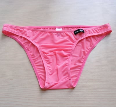 Pink Men's fashion sexy underwear gauze transparent low rise briefs underpants panties #B318