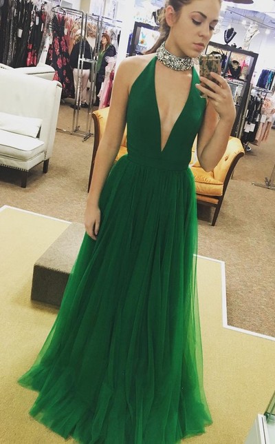 V-Neck Green prom dress, sexy prom dress,Charming prom dress, long prom dress,prom dresses, elegant prom dress, prom dress Z81