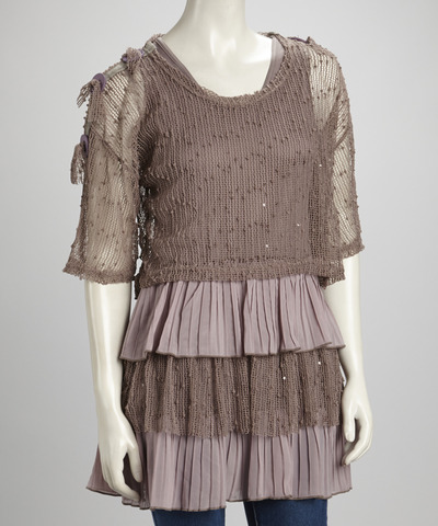 Tiered Linen-Blend Tunic & Crocheted Sweater