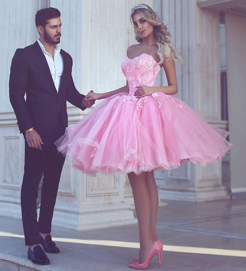 pink sweetheat neck lace short prom dress,evening dress,homecoming dress