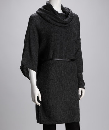 Charcoal Wool-Blend Asymmetrical Tunic