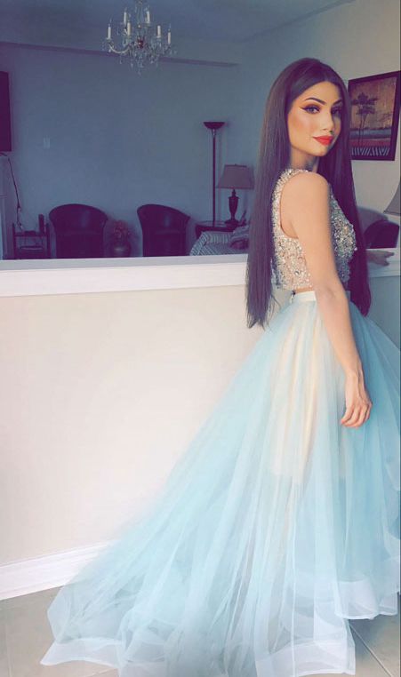 Cute tulle high low prom dress, evening dresses