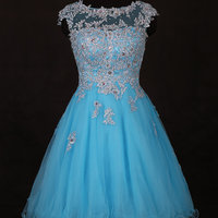 Sky Blue Beading Homecoming Dresses,Sexy Party Dress,Charming Homecoming Dress,Graduation Dress,Homecoming Dress,Short Prom Dress D14 - Thumbnail 1