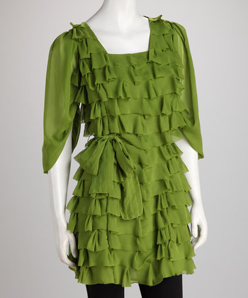 Samuel Dong/ Kiwi Ruffle Tie-Waist Drape-Sleeve Tunic