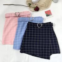 Heart Belt Irregular Plaid Skirt - Thumbnail 2