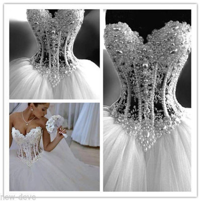 Luxury Dazzling Latest Design Ball Gown Wedding Dresses Handmade Bling Beading Long Bridal Gowns Dress Vestido de Noiva
