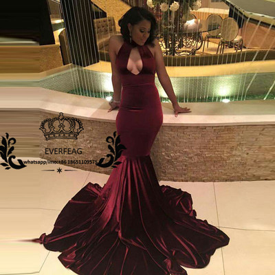 Sexy African Burgundy Velvet Prom Dress Black Girl Prom Dress Long Mermaid Women Simple Formal Party Evening Dresses vestido formatura