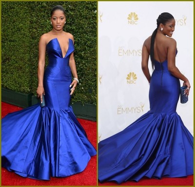 Keke Palmer Emmy Awards Red Carpet Celebrity Dresses Mermaid Royal Blue Evening Gown V Neck Prom Party Dress Vestido Longo