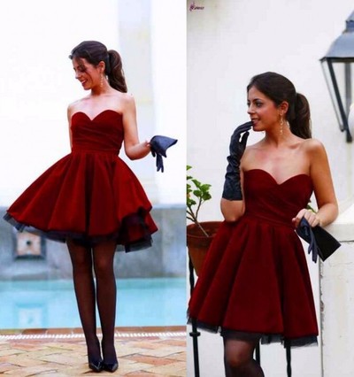 Burgundy Mini Short Prom Dress Knee Length Prom Party Dresses Sweet Graduation Homecoming Cocktail Dresses Fashion