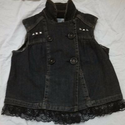 Lace & Leopard Cross Back Denim Vest - Size Medium
