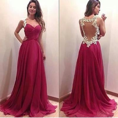 Sexy Prom Dress Evening Dress Sheer Neck Appliques See-through Back Long Prom Dresses Evening Dress