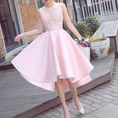 Cute lace high low prom dress, homecoming dresses - Thumbnail 5