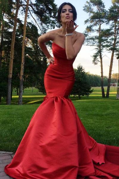 Sexy Mermaid Prom Dress Red Prom Dresses Sweetheart Long Evening Dress Party Dress