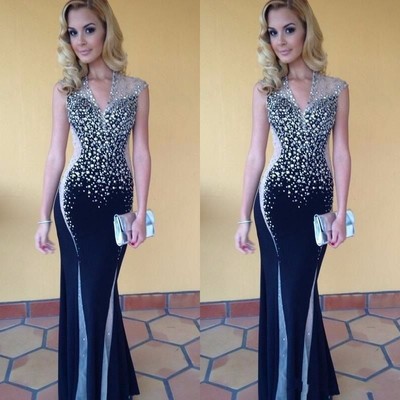 Luxury Bling Prom Dress Evening Dress Mermaid Beaded Rhinestones Long Prom Dresses Evening Gown Formal Dress