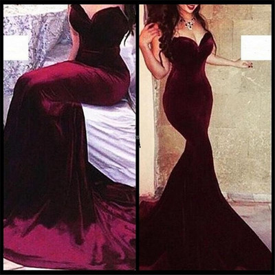 Burgundy Mermaid Prom Dress Velevet Evening Dresses Sexy Off Shoulders Cheap Long Prom Party Dress Formal Gowns